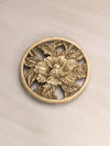 Vintage Round Gold Tone Brass Trivet with Floral Design