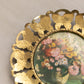 Vintage Flowers in Cream Vase Print with Thin Brass Butterfly Frame