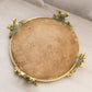 Vintage Circular Gold Tone Plateau Mirror Tray with Floral Designs