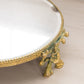 Vintage Circular Gold Tone Plateau Mirror Tray with Floral Designs