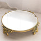 Vintage Circular Gold Tone Plateau Mirror Tray with Floral Designs