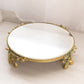 Vintage Circular Gold Tone Plateau Mirror Tray with Floral Designs