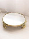 Vintage Circular Gold Tone Plateau Mirror Tray with Floral Designs