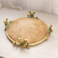 Vintage Circular Gold Tone Plateau Mirror Tray with Floral Designs