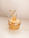 Vintage Circular Orange Iridescent Glass Lidded Deer Dish