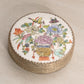 Vintage Circular White Ceramic & Metal Floral Lidded Jar
