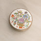 Vintage Circular White Ceramic & Metal Floral Lidded Jar