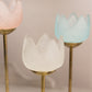 Vintage Clear/Blue/Pink Satin Tulip Candleholders with Metal Base (Set of 3)