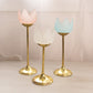 Vintage Clear/Blue/Pink Satin Tulip Candleholders with Metal Base (Set of 3)