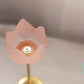 Vintage Clear/Blue/Pink Satin Tulip Candleholders with Metal Base (Set of 3)