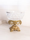 Vintage Clear Crystal Glass Bowl with Gold Tone Metal Floral Stand