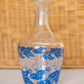 Vintage Clear Glass Decanter with Blue Leaf Details