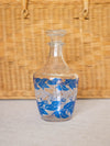 Vintage Clear Glass Decanter with Blue Leaf Details