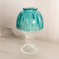 Vintage Clear Glass Fairy Lamp Candleholder w/ Teal Green Glass Shade