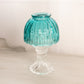 Vintage Clear Glass Fairy Lamp Candleholder w/ Teal Green Glass Shade