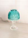 Vintage Clear Glass Fairy Lamp Candleholder w/ Teal Green Glass Shade