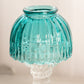Vintage Clear Glass Fairy Lamp Candleholder w/ Teal Green Glass Shade