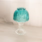 Vintage Clear Glass Fairy Lamp Candleholder w/ Teal Green Glass Shade