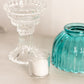 Vintage Clear Glass Fairy Lamp Candleholder w/ Teal Green Glass Shade