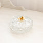 Vintage Clear Glass Lidded Dish with Gold Tone Metal Floral Finial