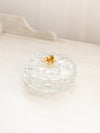 Vintage Clear Glass Lidded Dish with Gold Tone Metal Floral Finial