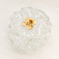 Vintage Clear Glass Lidded Dish with Gold Tone Metal Floral Finial