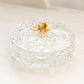 Vintage Clear Glass Lidded Dish with Gold Tone Metal Floral Finial