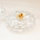 Vintage Clear Glass Lidded Dish with Gold Tone Metal Floral Finial