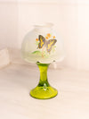 Vintage Clear Satin Glass Butterfly Fairy Lamp Candle Holder with Green Base
