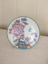 Vintage Cloisonné-Style Enamel-on-Brass Metal Floral Bird Plate