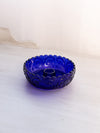 Vintage Cobalt Blue Glass Taper Candleholder with Scroll Designs