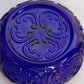 Vintage Cobalt Blue Glass Taper Candleholder with Scroll Designs