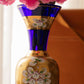 Vintage Cobalt Blue & Gold Handpainted Bohemia Glass Vase