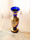 Vintage Cobalt Blue & Gold Handpainted Bohemia Glass Vase