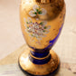 Vintage Cobalt Blue & Gold Handpainted Bohemia Glass Vase