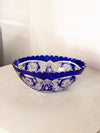 Vintage Cobalt Cut to Clear Oval Crystal Bowl