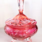 Vintage Cranberry & Clear Crystal Lidded 3-Toed Dish