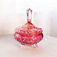 Vintage Cranberry & Clear Crystal Lidded 3-Toed Dish