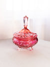 Vintage Cranberry & Clear Crystal Lidded 3-Toed Dish