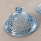 Vintage Dalzell-Viking Blue Glass Pedestal Lidded Dish with Ring Designs