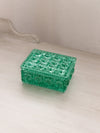 Vintage Dalzell-Viking Glass Rectangular Teal Green Glass Lidded Dish