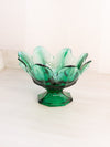 Vintage Dark Green Glass 8 Petal Footed Bowl
