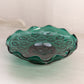Vintage Dark Green Glass Footed Moon & Star Dish with Scalloped Edge