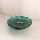 Vintage Dark Green Glass Footed Moon & Star Dish with Scalloped Edge