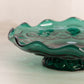 Vintage Dark Green Glass Footed Moon & Star Dish with Scalloped Edge
