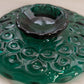 Vintage Dark Green Glass Footed Moon & Star Dish with Scalloped Edge