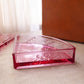 Vintage Dark Pink Glass Lidded Fan-Shaped Dish