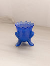 Vintage Degenhart Blue Floral 3-Toed Glass Toothpick Holder