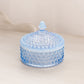 Vintage Duncan & Miller Blue Opalescent Glass Hobnail Lidded Jar