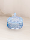 Vintage Duncan & Miller Blue Opalescent Glass Hobnail Lidded Jar